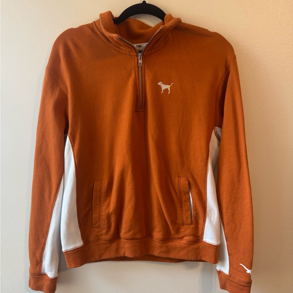 PINK Victoria's Secret Texas Longhorns Orange Quarter-Zip Pullover